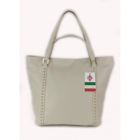 Duża włoska torba na ramię,podwójne uszy, worek Vera Pelle ,Beżowy WM555T