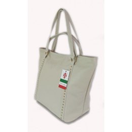 Duża włoska torba na ramię,podwójne uszy, worek Vera Pelle ,Beżowy WM555T