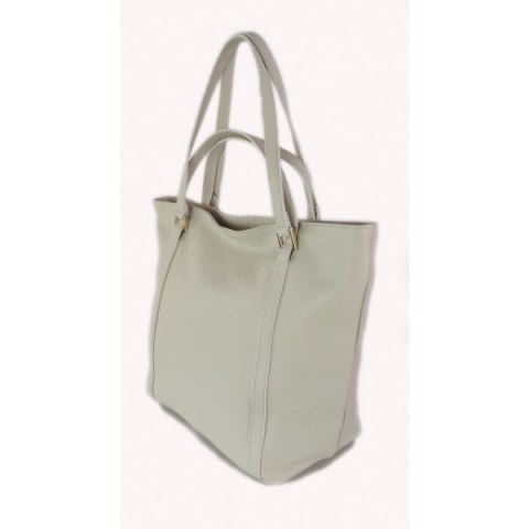 Duża włoska torba na ramię,podwójne uszy, worek Vera Pelle ,Beżowy WM555T