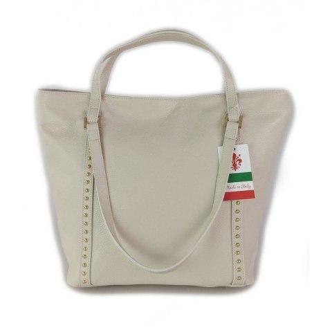 Duża włoska torba na ramię,podwójne uszy, worek Vera Pelle ,Beżowy WM555T