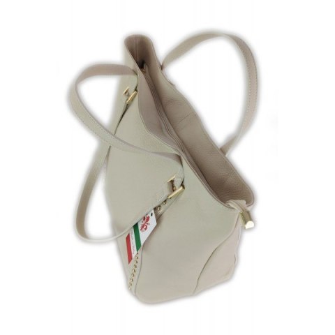 Duża włoska torba na ramię,podwójne uszy, worek Vera Pelle ,Beżowy WM555T