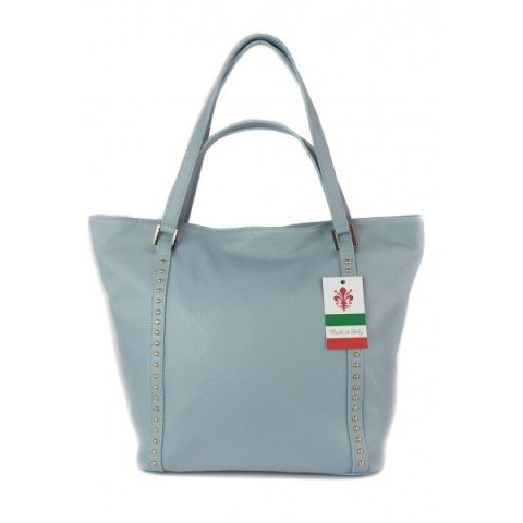 Duża włoska torba na ramię,podwójne uszy, worek Vera Pelle ,Blue WM555BB