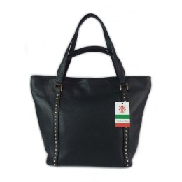 Duża włoska torba na ramię,podwójne uszy, worek Vera Pelle ,Czarna WM555N