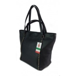 Duża włoska torba na ramię,podwójne uszy, worek Vera Pelle ,Czarna WM555N