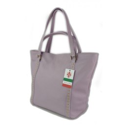 Duża włoska torba na ramię,podwójne uszy, worek Vera Pelle ,Liliowa WM555WR