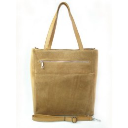 Shopper bag Vera Pelle gruby zamsz aksamitny pojemny worek na ramię Camel SV55C