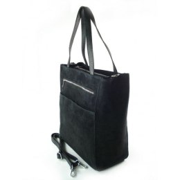 Shopper bag Vera Pelle gruby zamsz aksamitny pojemny worek na ramię Czarna SV55N