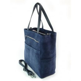Shopper bag Vera Pelle gruby zamsz aksamitny pojemny worek na ramię Granatowa SV55BS