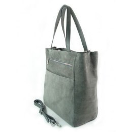Shopper bag Vera Pelle gruby zamsz aksamitny pojemny worek na ramię Szara SV55G