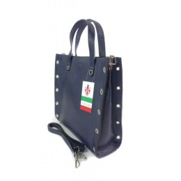 Skórzana torba do ręki ,kółka dżety, Vera Pelle Granatowa SB369BS