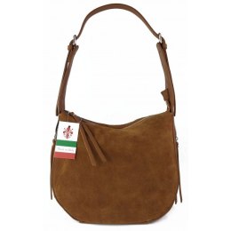 Włoska skórzana torebka worek na ramię Vera Pelle ,,format A4, Camel LBB53C