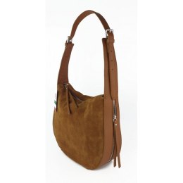 Włoska skórzana torebka worek na ramię Vera Pelle ,,format A4, Camel LBB53C