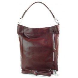 Włoski worek Vera Pelle bordowy srebrne okucia, pojemna torba A4 W585R