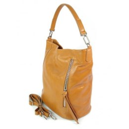 Włoski worek Vera Pelle camel srebrne okucia, pojemna torba A4 W585C