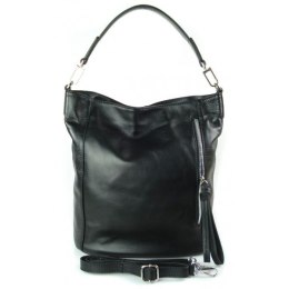 Włoski worek Vera Pelle czarny srebrne okucia, pojemna torba A4 W585N