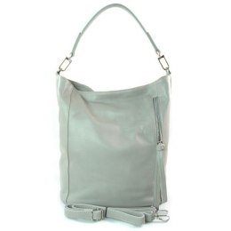 Włoski worek Vera Pelle szary jasny srebrne okucia, pojemna torba A4 W585GC