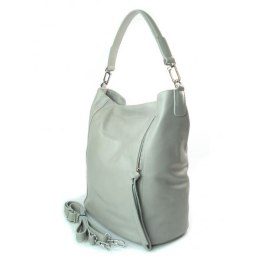 Włoski worek Vera Pelle szary jasny srebrne okucia, pojemna torba A4 W585GC