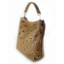 Włoski worek dzety kółka Vera Pelle pojemny Camel WK579C