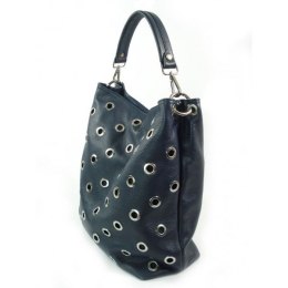 Włoski worek dzety kółka Vera Pelle pojemny Granatowy WK579BS