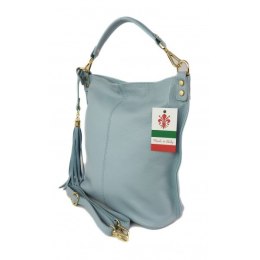 Worek na ramię Vera Pelle złote okucia pojemny a4 włoska torba Blue W76BB