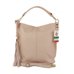 Worek na ramię Vera Pelle złote okucia pojemny a4 włoska torba Różowa W76RR