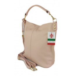 Worek na ramię Vera Pelle złote okucia pojemny a4 włoska torba Różowa W76RR