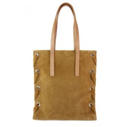 Zamszowa torba Shopper bag ,duży worek, kółka, Vera Pelle pojemny Camel WK745C