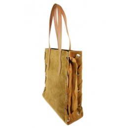 Zamszowa torba Shopper bag ,duży worek, kółka, Vera Pelle pojemny Camel WK745C
