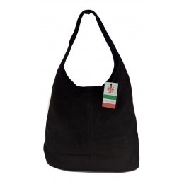 Zamszowy worek , Włoska skórzana torba xl a4 Czarny shopper bag W356N