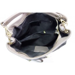 Zamszowy worek, złote okucia,dżety, kółka, Vera Pelle pojemny Szary WK579GZ