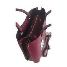 Duża Włoska skórzana torba Shopper bag trzy komory na ramię mieści A4 ,Vera Pelle Bordo VOM65RR