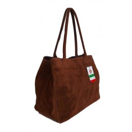 Duża włoska torba XL- A4 , worek na ramię , zamsz naturalny Vera Pelle ,Brązowa WGXL5M