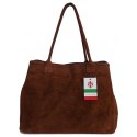 Duża włoska torba XL- A4 , worek na ramię , zamsz naturalny Vera Pelle ,Brązowa WGXL5M