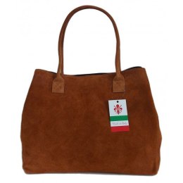 Duża włoska torba XL- A4 , worek na ramię , zamsz naturalny Vera Pelle ,Camel WGXL5C