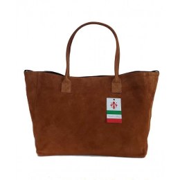 Duża włoska torba XL- A4 , worek na ramię , zamsz naturalny Vera Pelle ,Camel WGXL5C