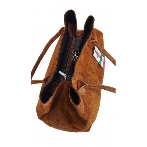 Duża włoska torba XL- A4 , worek na ramię , zamsz naturalny Vera Pelle ,Camel WGXL5C