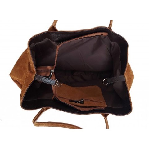 Duża włoska torba XL- A4 , worek na ramię , zamsz naturalny Vera Pelle ,Camel WGXL5C