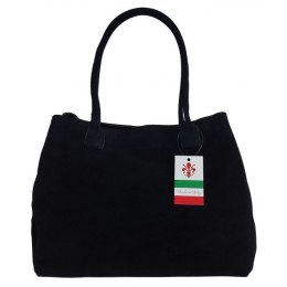 Duża włoska torba XL- A4 , worek na ramię , zamsz naturalny Vera Pelle ,Czarna WGXL5N