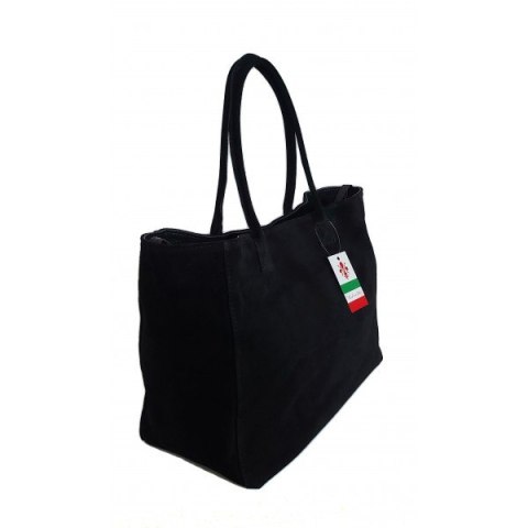 Duża włoska torba XL- A4 , worek na ramię , zamsz naturalny Vera Pelle ,Czarna WGXL5N