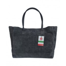 Duża włoska torba XL- A4 , worek na ramię , zamsz naturalny Vera Pelle ,Szara WGXL5G