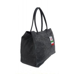 Duża włoska torba XL- A4 , worek na ramię , zamsz naturalny Vera Pelle ,Szara WGXL5G