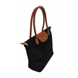 Duża zamszowa włoska torba XL- A4 , worek shopper na ramię Vera Pelle Czarny z Camelem VKA41NC