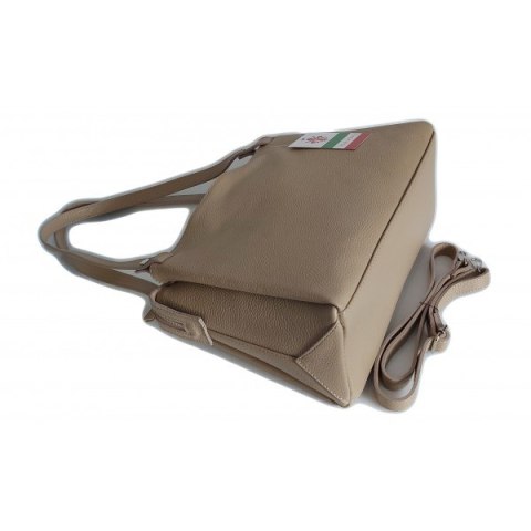 Klasyczna miękka torebka na ramię ,trzy komory ,Włoska skórzana Vera Pelle , Beż LB35T