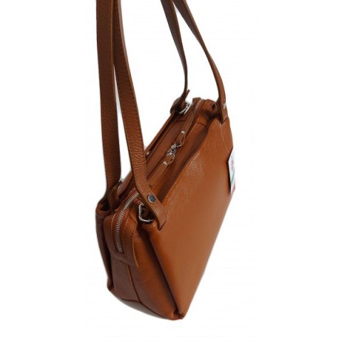 Klasyczna miękka torebka na ramię ,trzy komory ,Włoska skórzana Vera Pelle , Camel LB35C