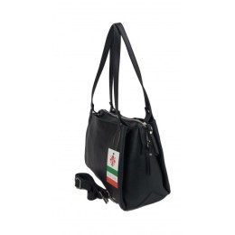 Klasyczna miękka torebka na ramię ,trzy komory ,Włoska skórzana Vera Pelle , Czarna LB35N