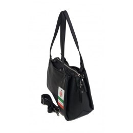 Klasyczna miękka torebka na ramię ,trzy komory ,Włoska skórzana Vera Pelle , Czarna LB35N