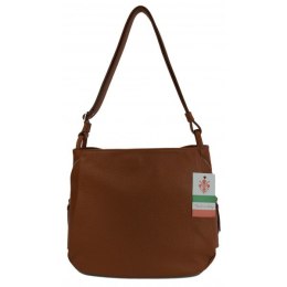 Miękka klasyczna torebka na ramię ,trzy komory ,Włoska skórzana Vera Pelle , Camel LB394C