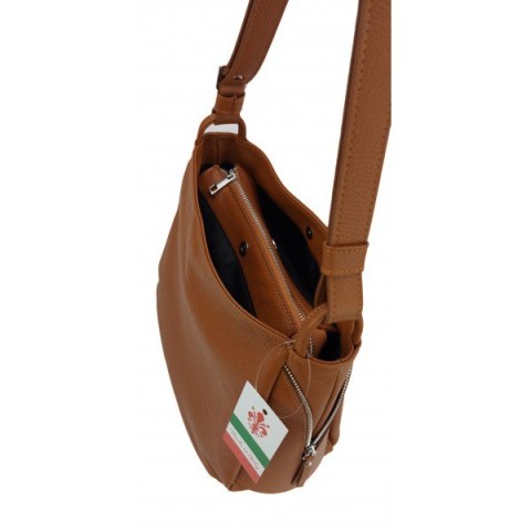 Miękka klasyczna torebka na ramię ,trzy komory ,Włoska skórzana Vera Pelle , Camel LB394C