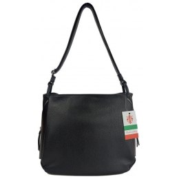 Miękka klasyczna torebka na ramię ,trzy komory ,Włoska skórzana Vera Pelle , Czarna LB394N