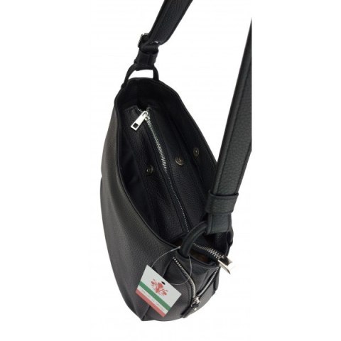 Miękka klasyczna torebka na ramię ,trzy komory ,Włoska skórzana Vera Pelle , Czarna LB394N